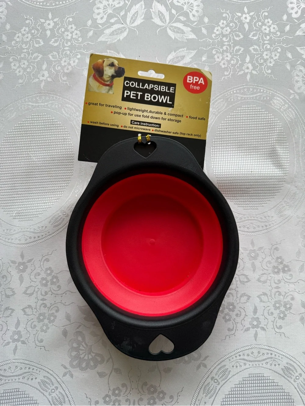 Collapsible Pet Bowl Black and Red BPA Free Lightweight Durable Compact